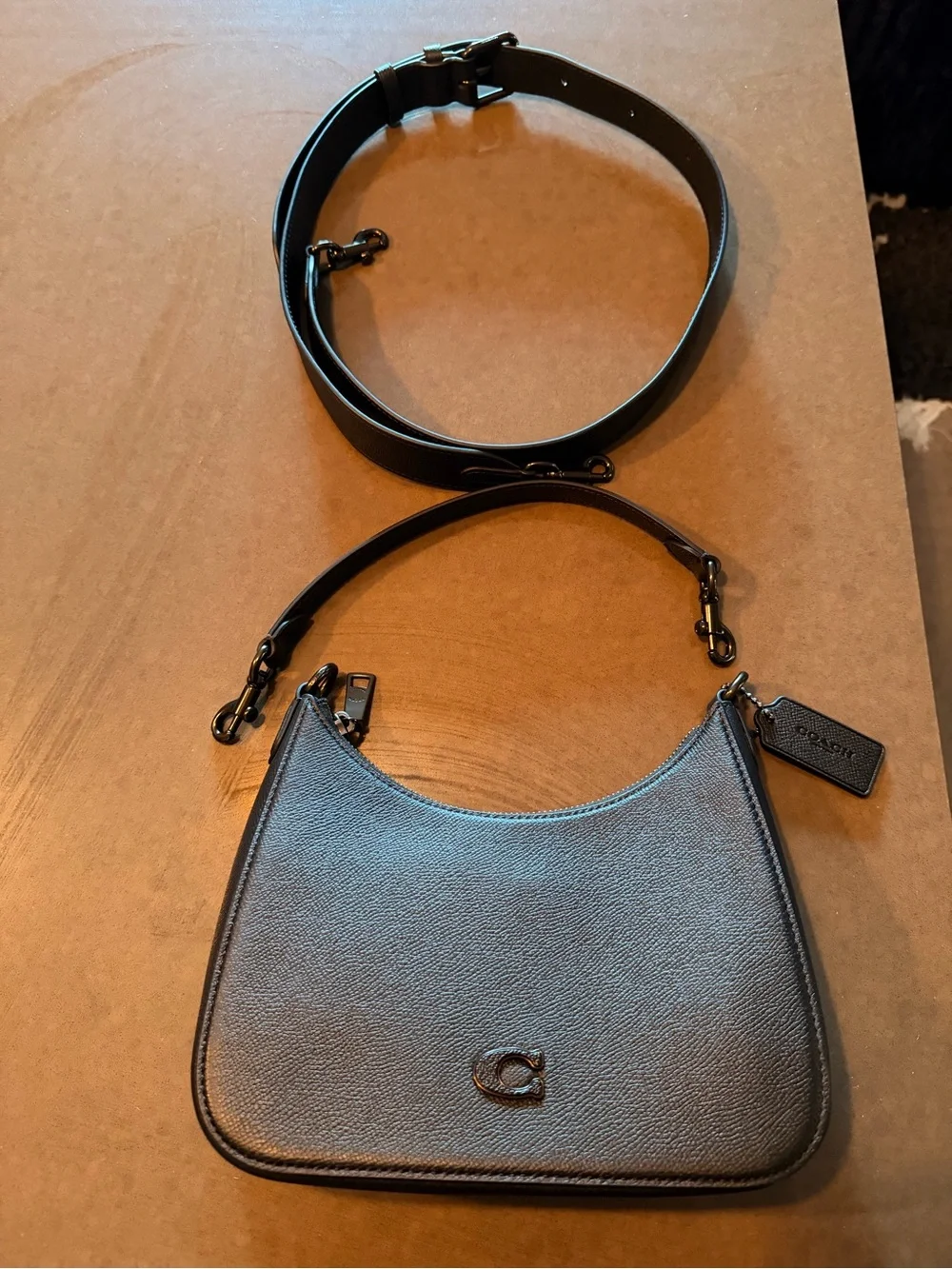 Coach Black Pebbled Leather Crescent Crossbody with Detachable Straps